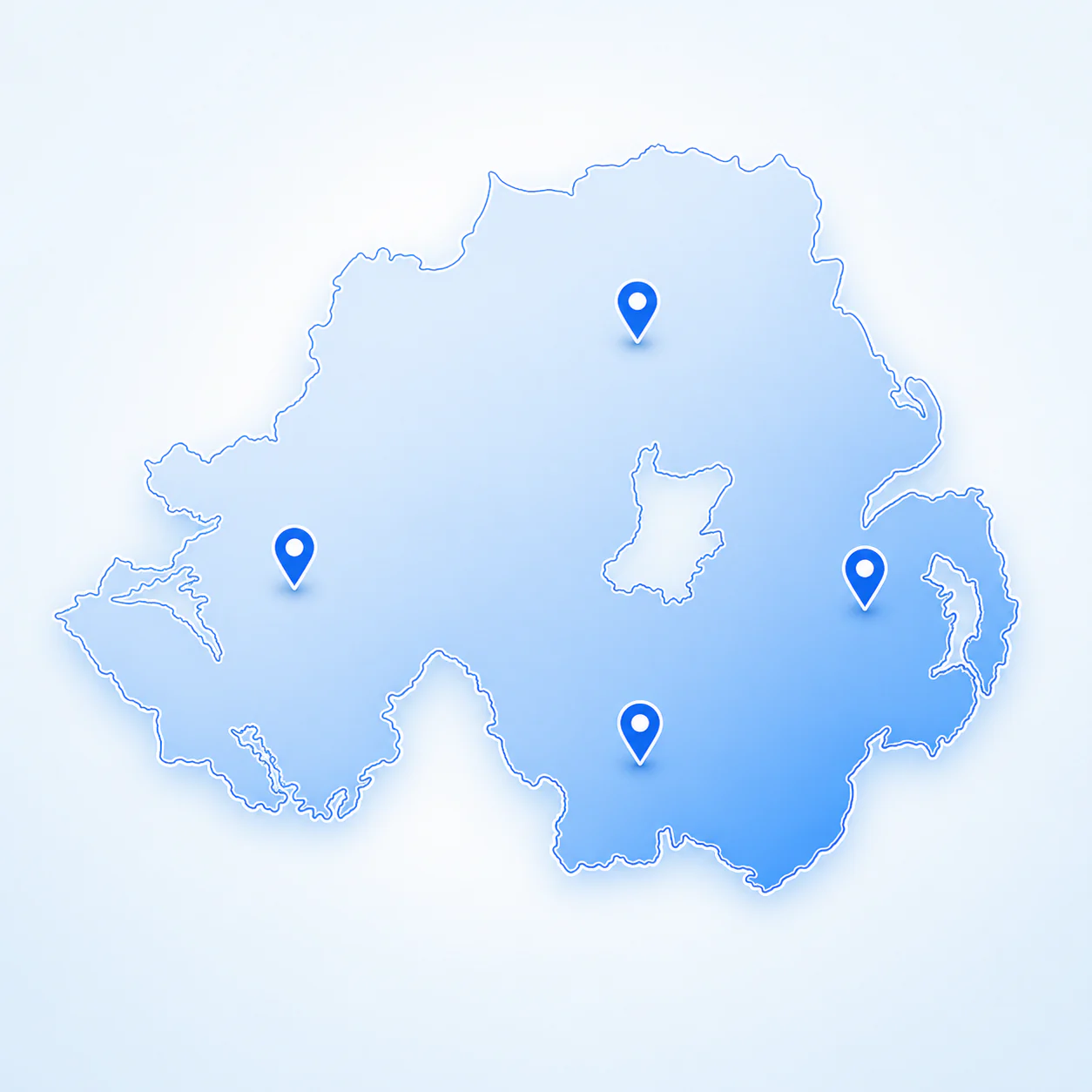 Map showing the Northern Ireland areas served by DryHome PIV installers